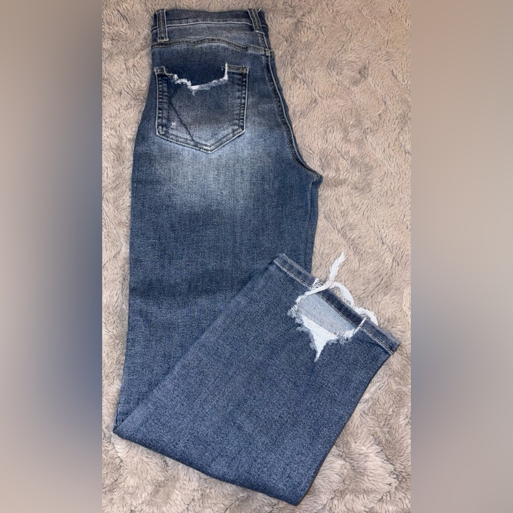 Kendall + Kylie medium wash distressed The Iconic High Rise Straight jeans 27/4